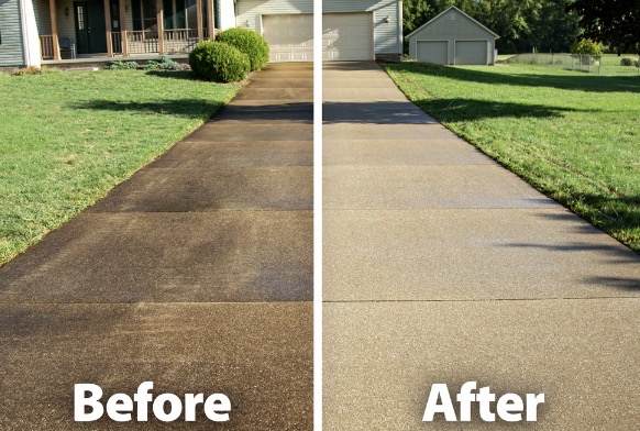 Before and after Driveway Pressure Washing